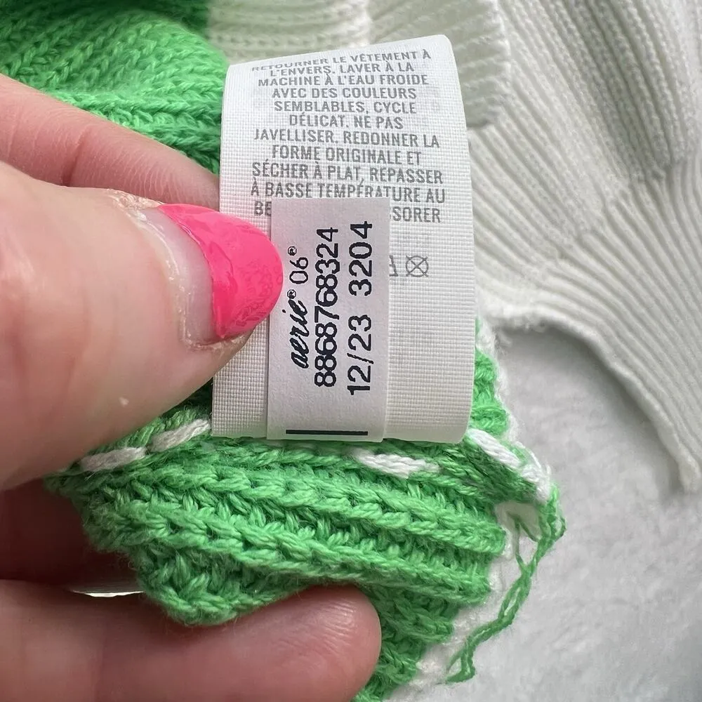 Aerie L Large Oversized Beyond Quarter Zip Sweater Knit Polo Green Stripe Womens - Image 11