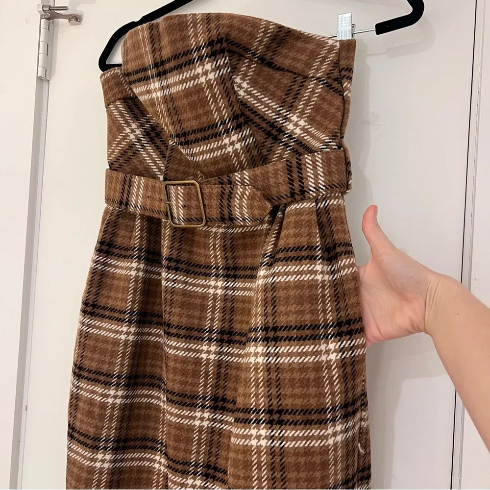 Anthropologie Strapless Belted Midi Dress Plaid Print - Image 11