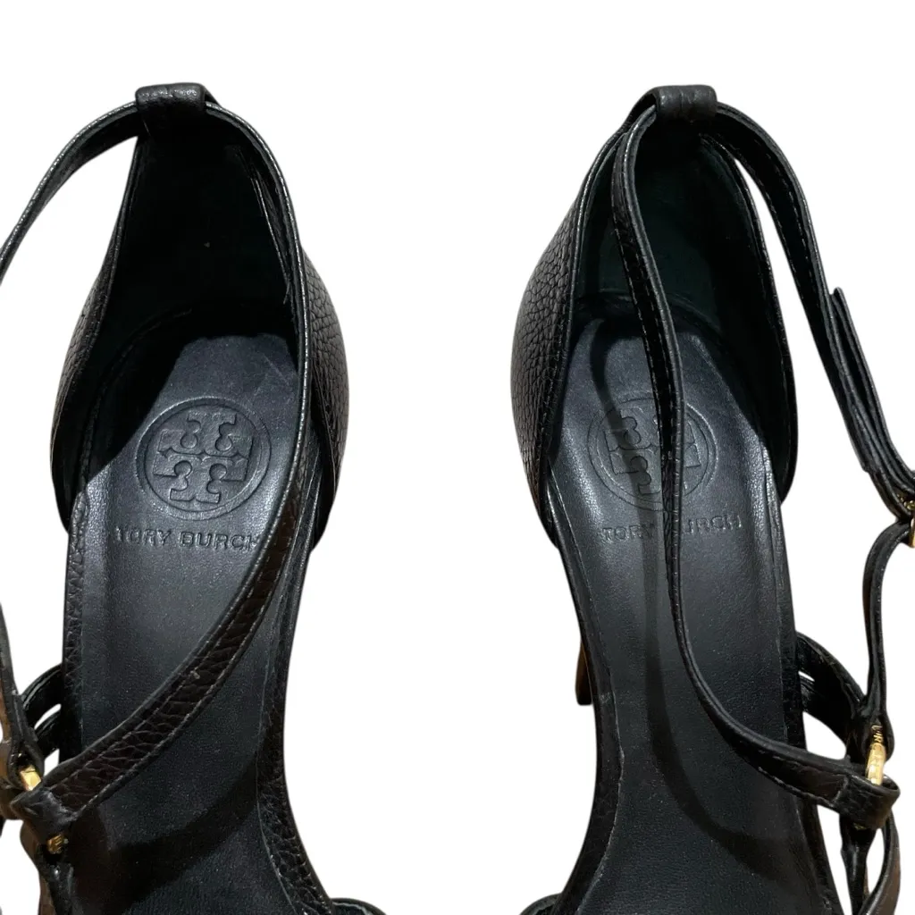 Tory Burch Elizabella Tumbled Leather Heels Black Womens Size 10 - Image 6