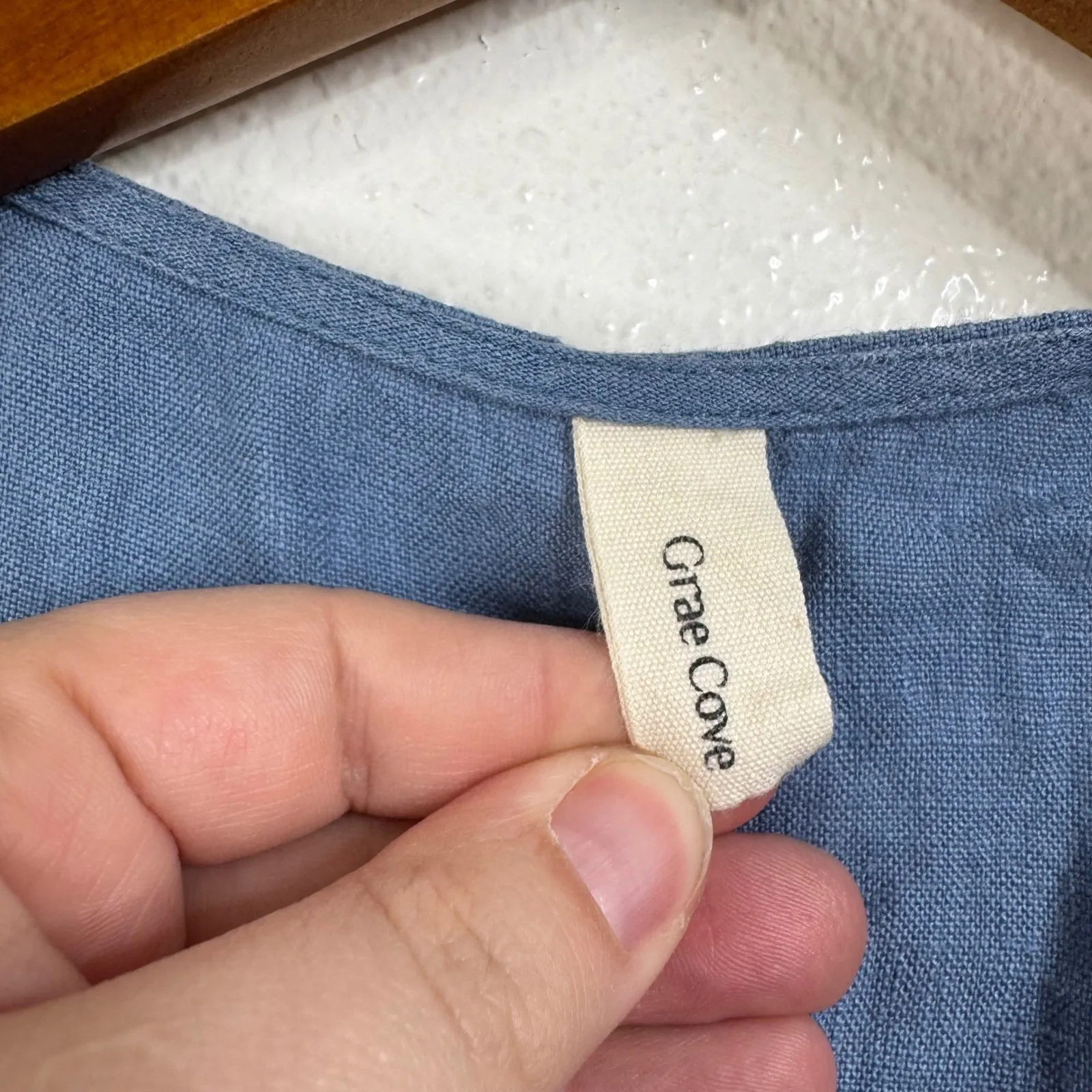 Grae Cove Blue Linen Wrap Dress Size Medium - Image 5