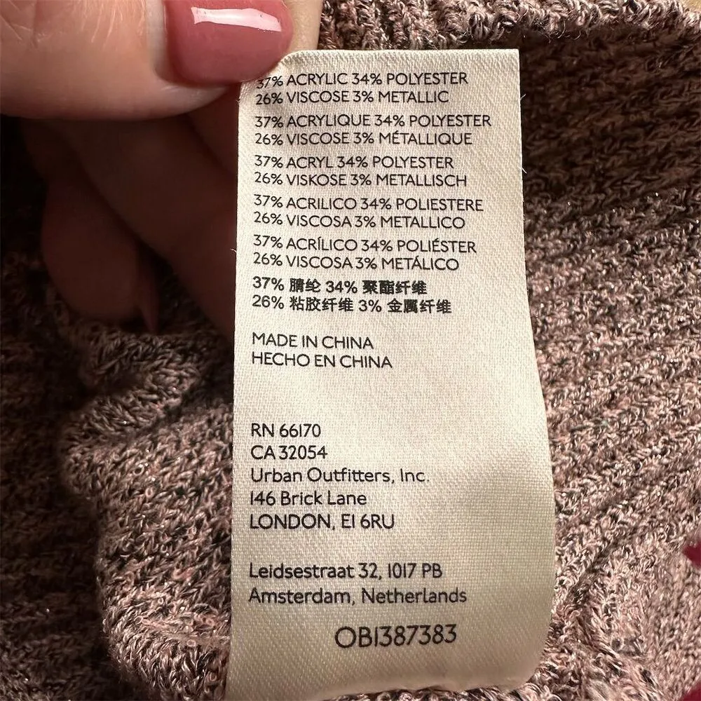 Free People Women's Going for the Gold Faux Wrap Sweater S Rose Metallic Cropped - Image 8