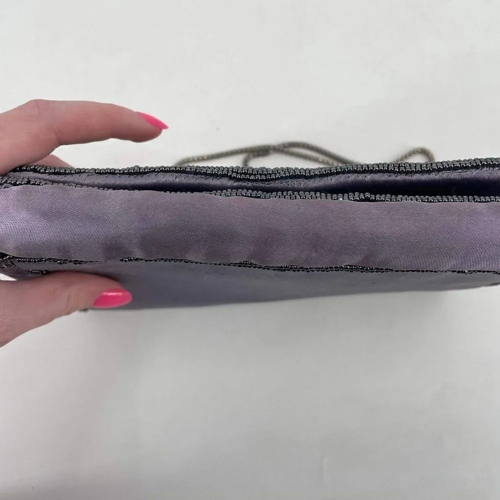 Vintage Women's Chain Strap Beaded Flap Front Shoulder Bag Purple clutch Medium - Image 5