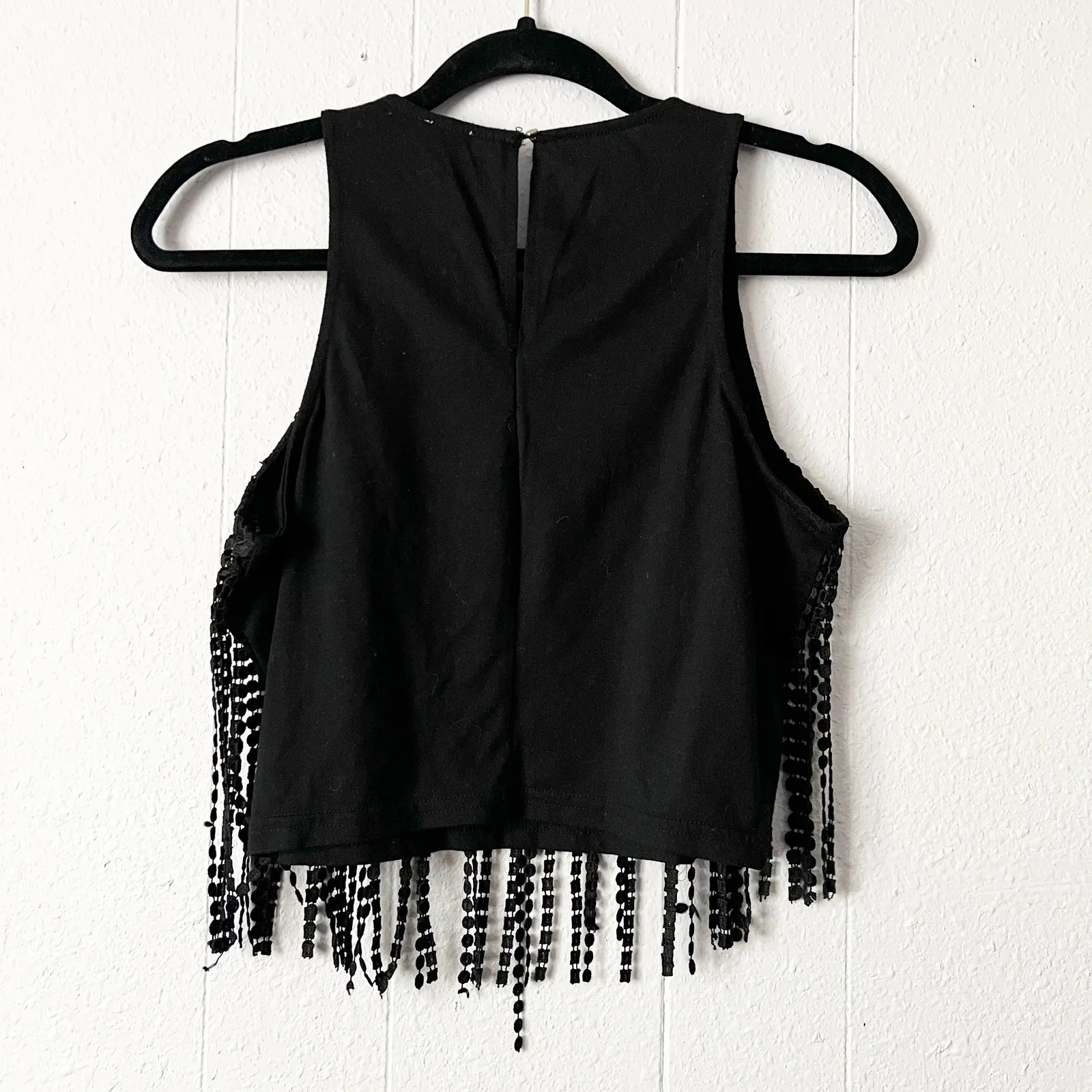 Forever 21 Top Womens XS Fringe Floral Goth Western Boho Coquette Festival Chic Black - Image 6