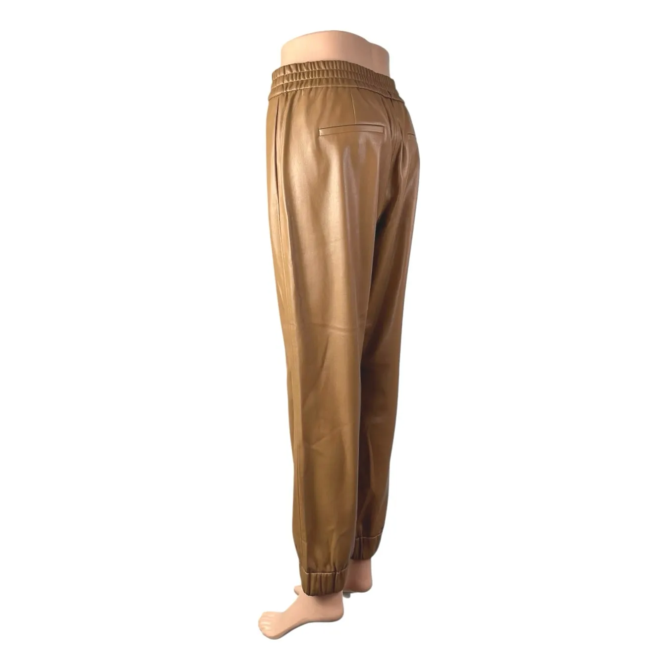 Alice + Olivia Pete Camel Tan High Rise Faux Leather Vegan Tapered Jogger Pant S - Image 3
