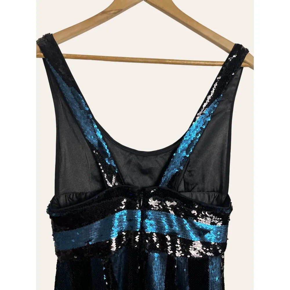 Milly Black Blue Sequin Striped Veronica Sleeveless Cocktail Dress Size 2 - Image 9