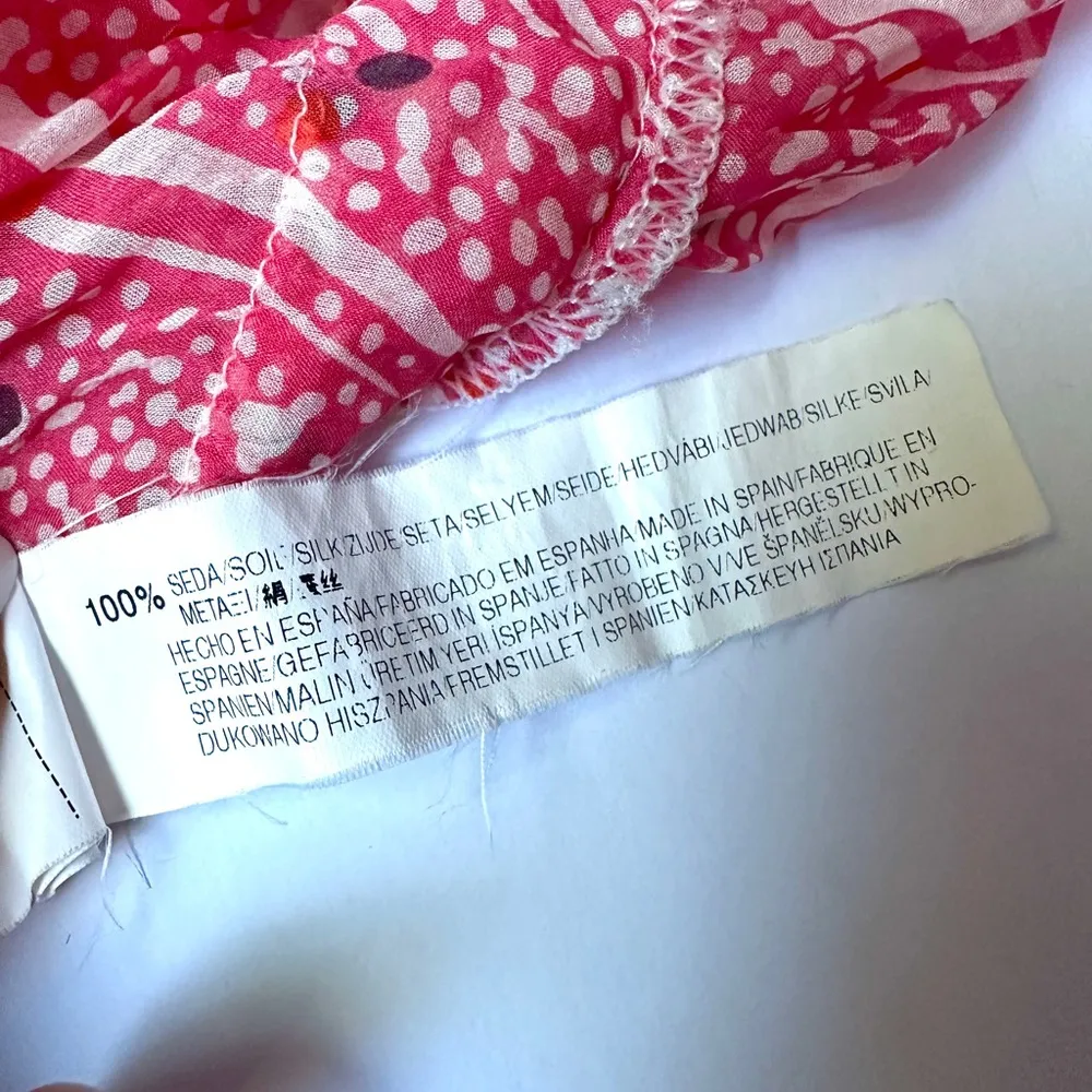 ZARA  Basic Women’s Top Silk Red Sz Medium Patterned Short Sleeve Ruffled - Image 5