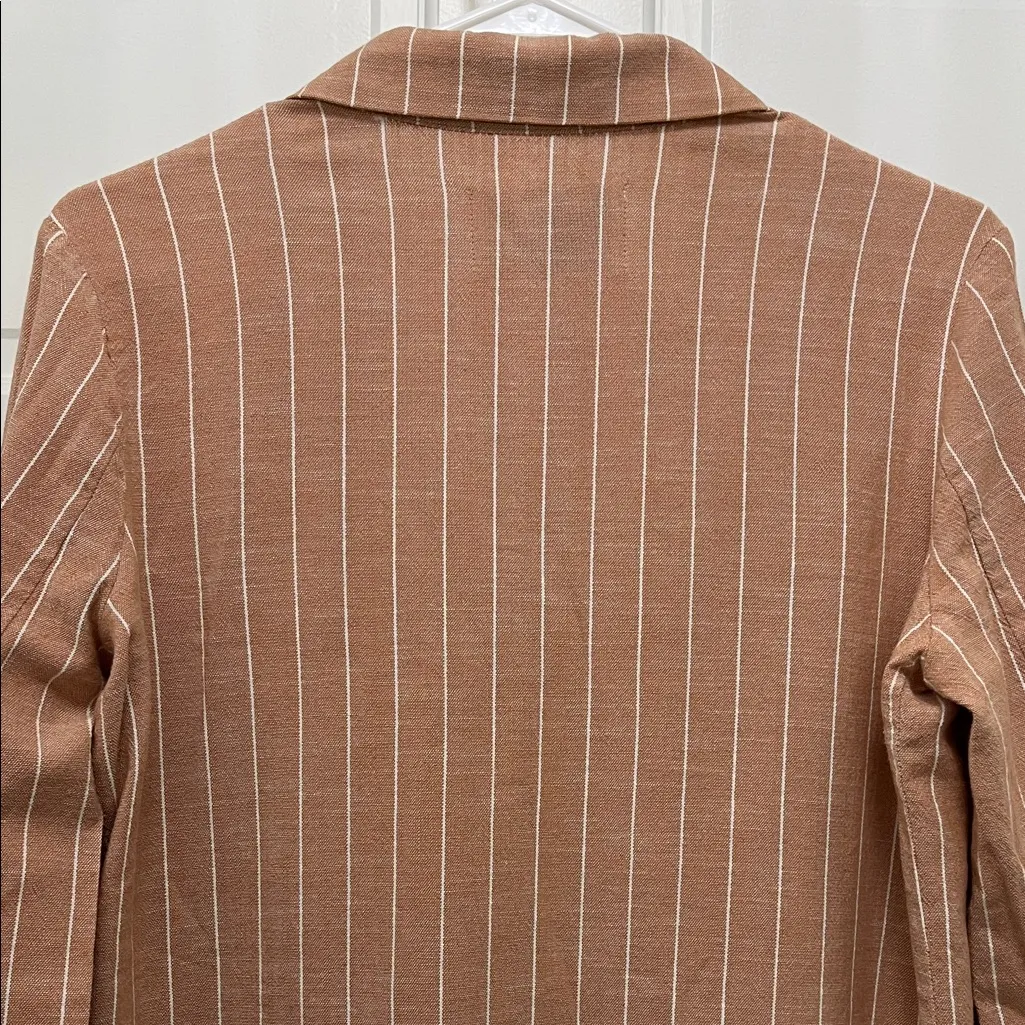 Stradivarius Brown and White Striped One Button Closure Casual Blazer - Sz Small - Image 12