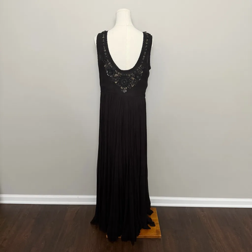 Ritu Kumar Label Dress Gown Flowers Beaded Sequin Party Event Black Silver Gold Size L - Image 7