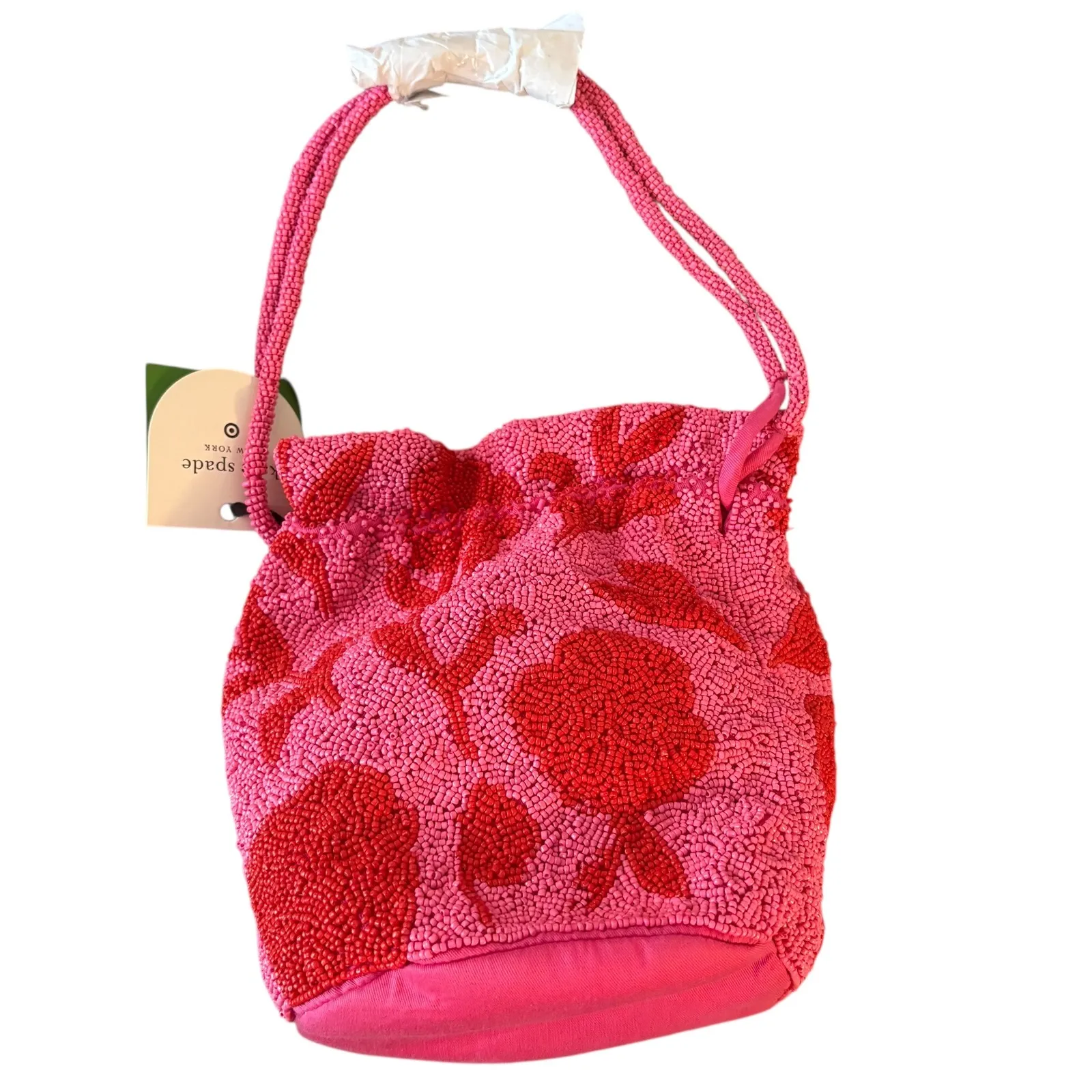 Kate‎ Spade x Target Beaded pink Rose drawstring Bucketbag.  NWT. Hard to find! - Image 6