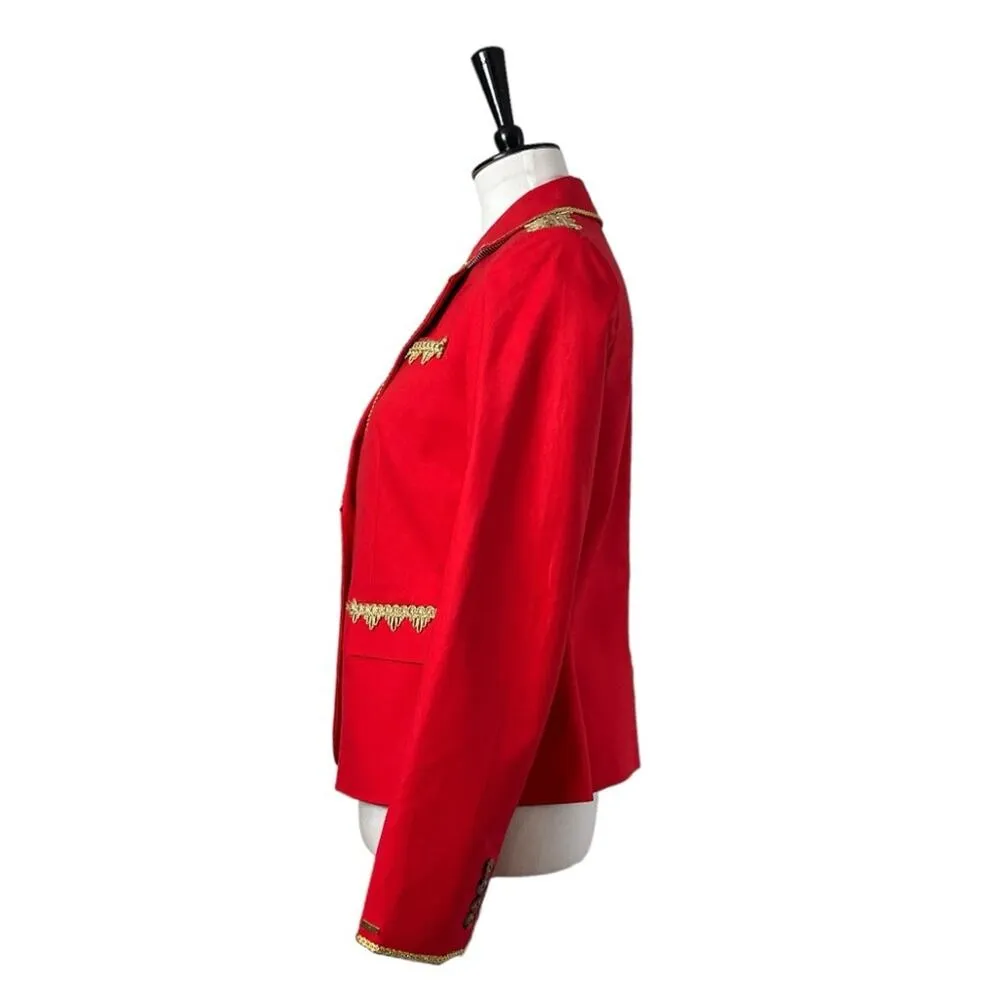 Tommy Hilfiger Blazer Military Style 2 Button Red Gold Braiding Women’s Size 6 - Image 5
