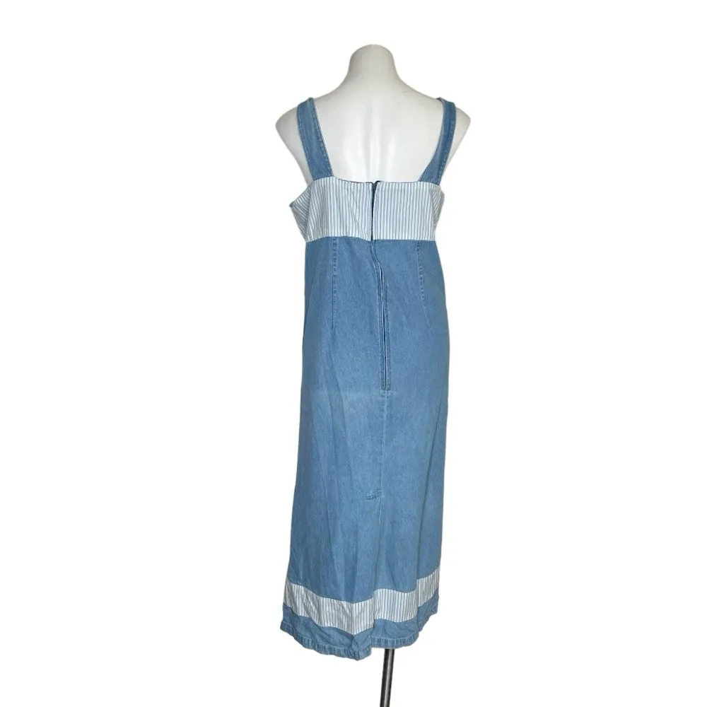 VINTAGE Blue Denim Dress Jumper Sleeveless MIDI Contrast Fabric Plus Size 1X - Image 4