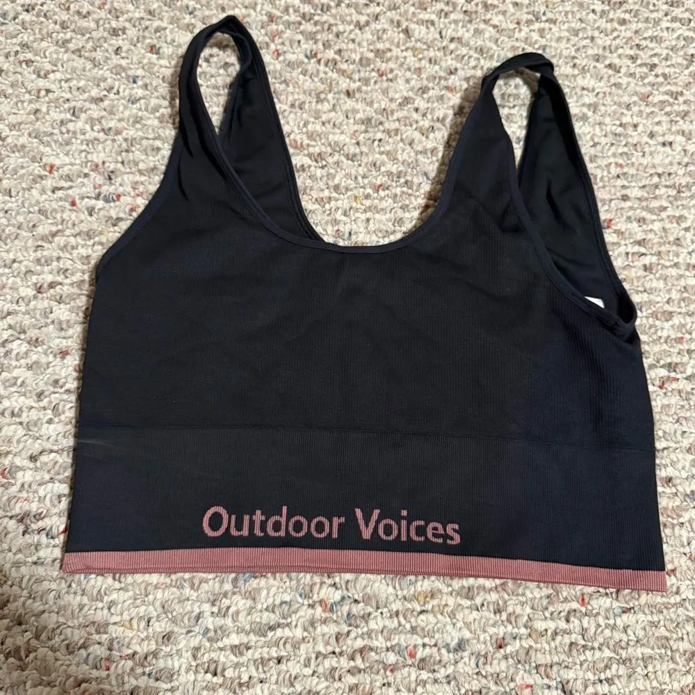 Outdoor Voices Sports Bra Longline Seamless Scoop Ribbed Black Pink- Size XL - Image 4
