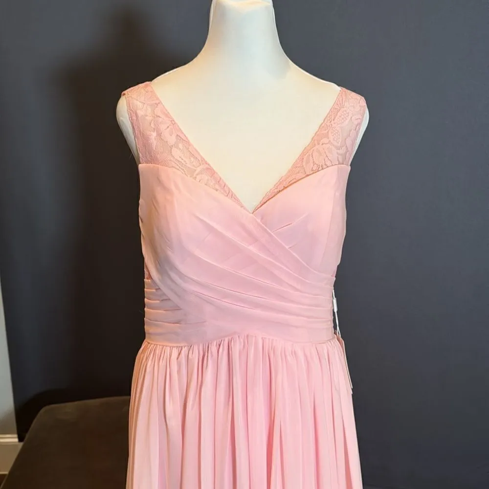 Women’s Pink Full Length Sleeveless Chiffon Bridesmaid Dress Zip Up Size 8 NWT - Image 2