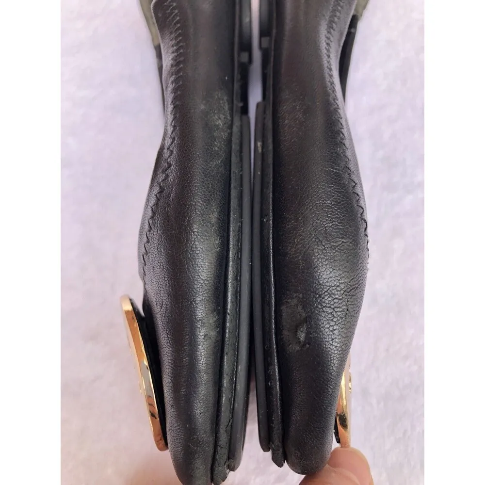 Tory Burch Minnie Travel Ballet Flats Black Leather Size 6 M Gold Style 50393 - Image 6