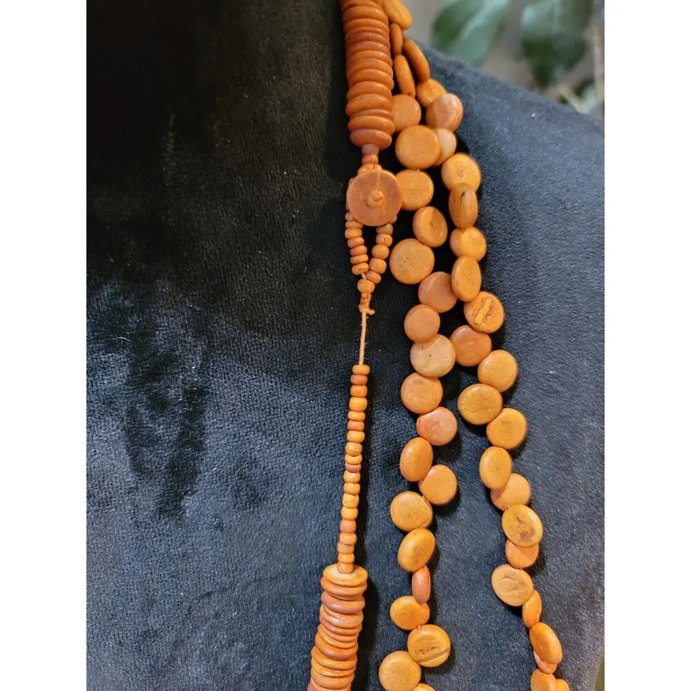 Women's Long Layered Wood Bead Necklace Tribal Button Lock Boho Jewelry Orange - Image 6
