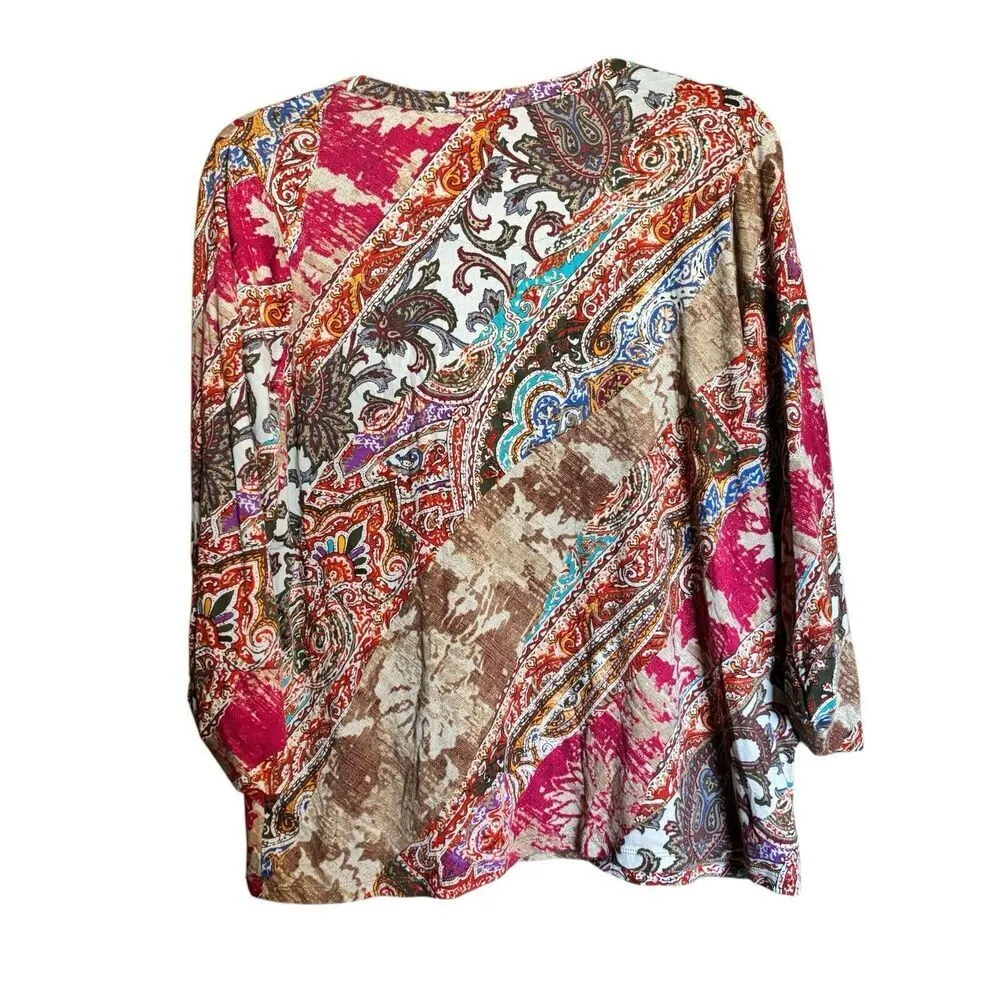 Lauren Ralph Lauren Top Womens 1X Multicolor Paisley Boho Print Cotton Blouse - Image 6