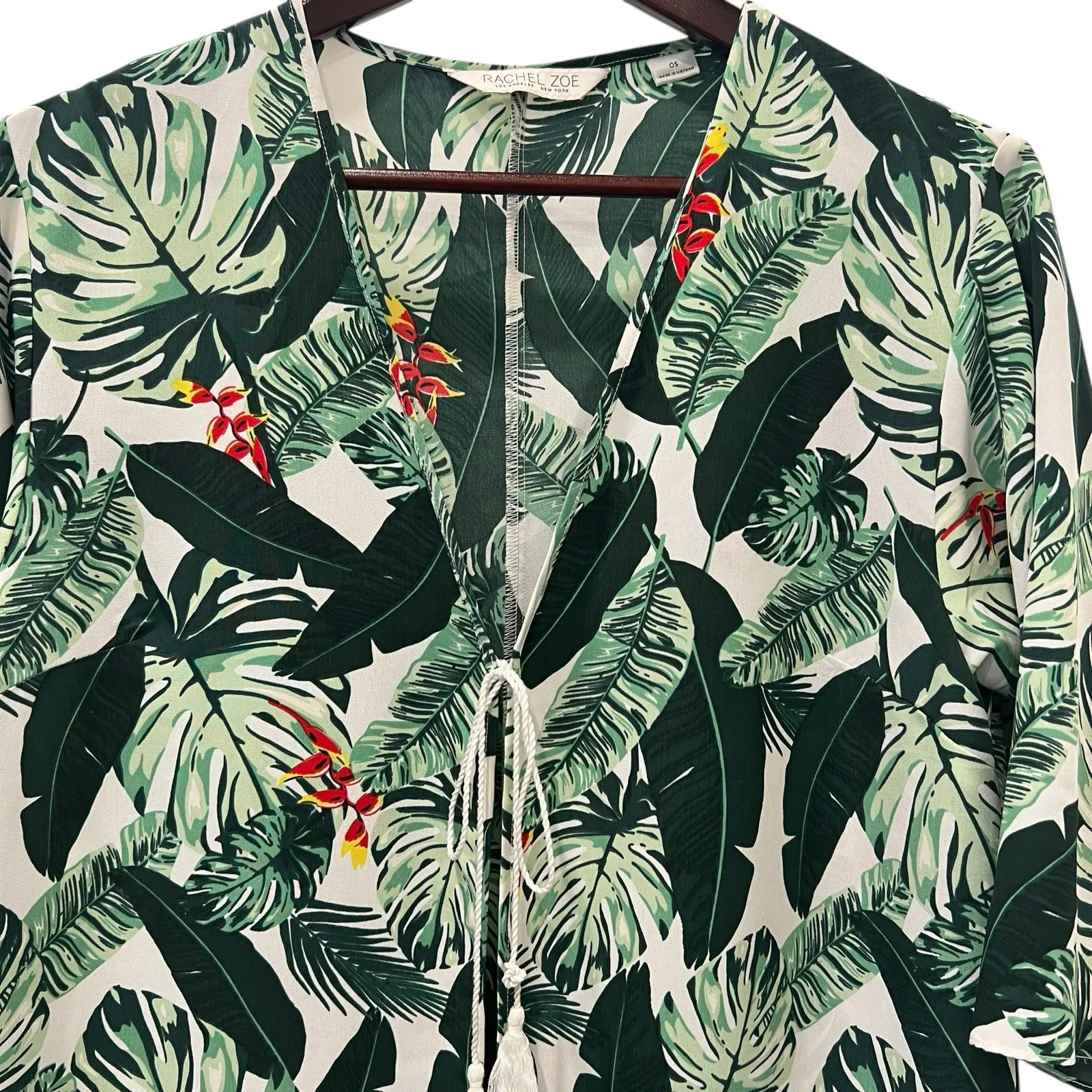 Rachel Zoe Swim Coverup Duster Green White Tropical Palm Print One Size - Image 4