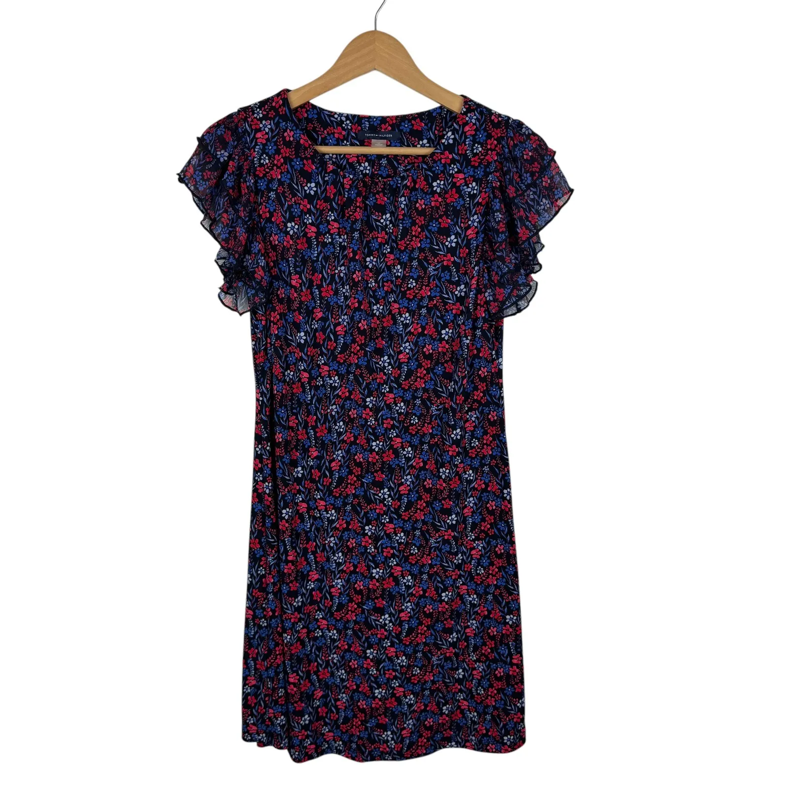 Tommy Hilfiger Floral Ruffle Sleeve Mini Dress Sz 6P Classic Patriotic‎ American - Image 2