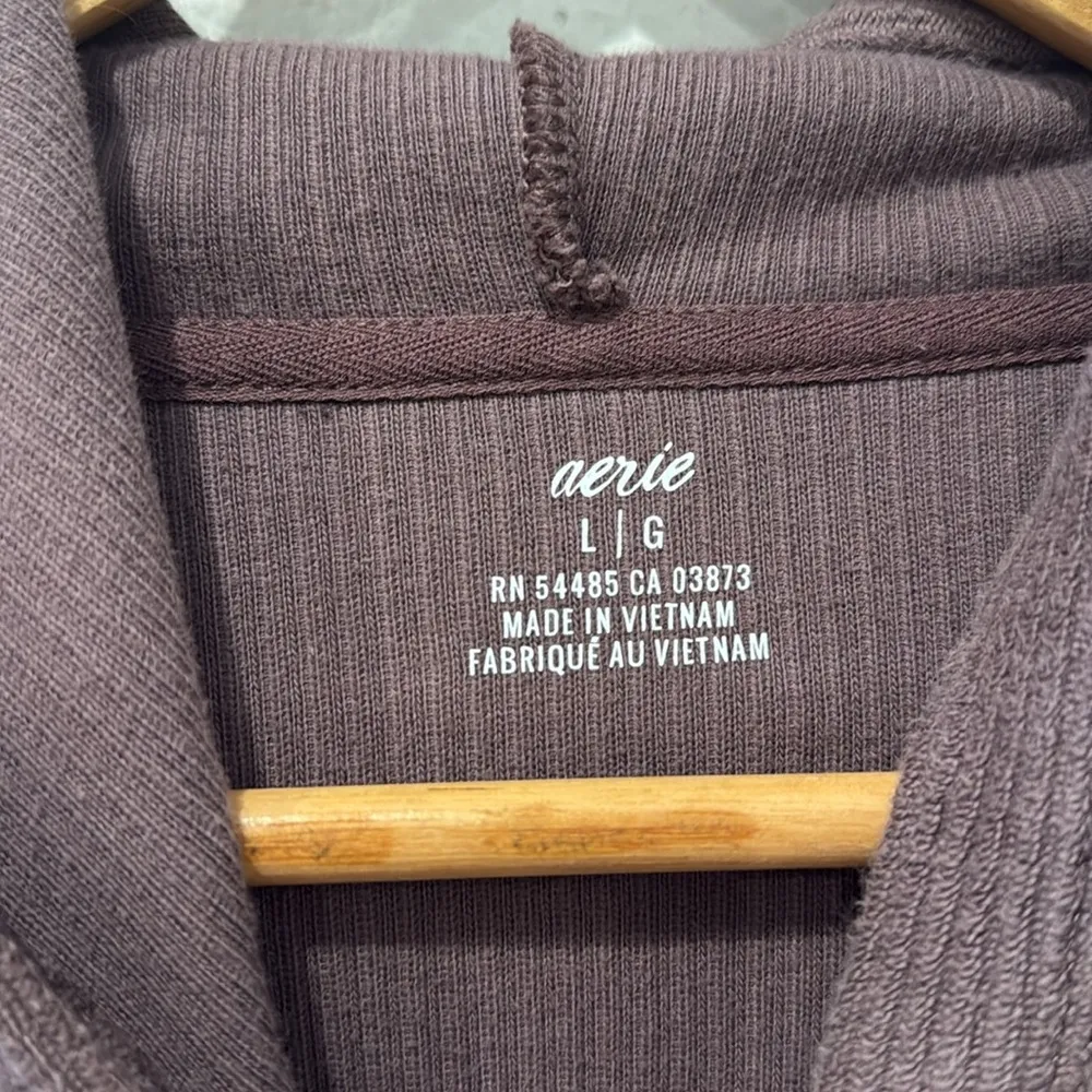 Aerie Chocolate Brown Corded Rib Knit Hoodie Size Large - Image 3