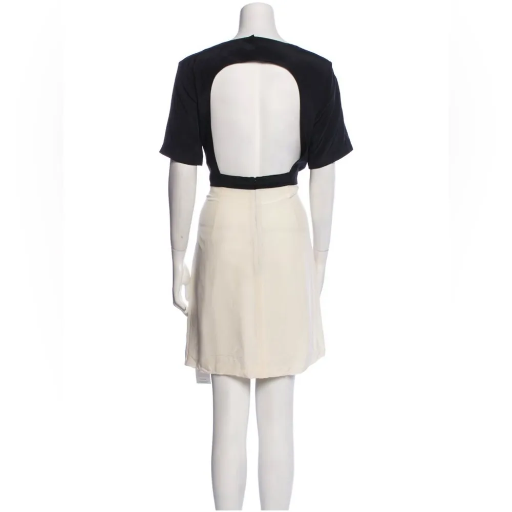 Tibi Silk Shift Dress Black Colorblock Pattern Cutout Accent Sz 12 - Image 3