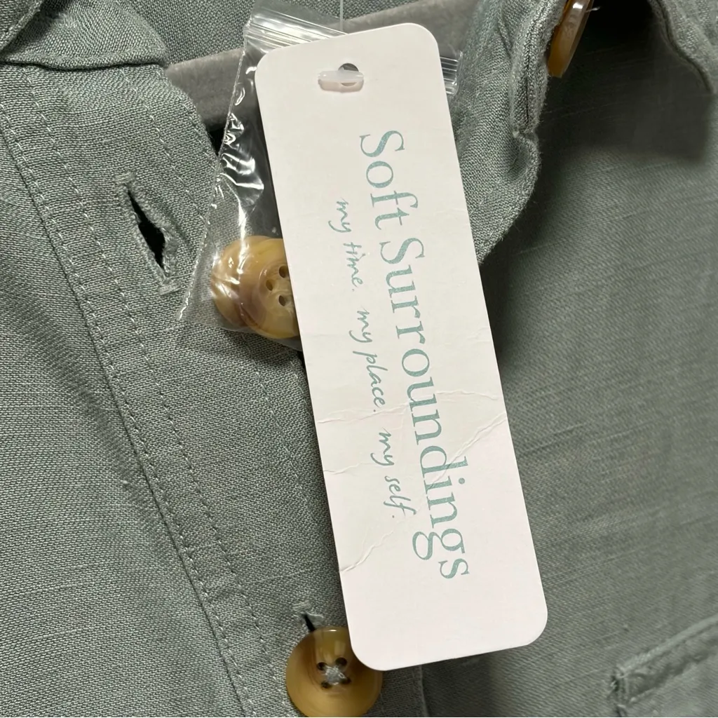 Soft Surroundings Kerry Jumpsuit NWT size 14P Green Milieu Tencel Linen No Belt - Image 7