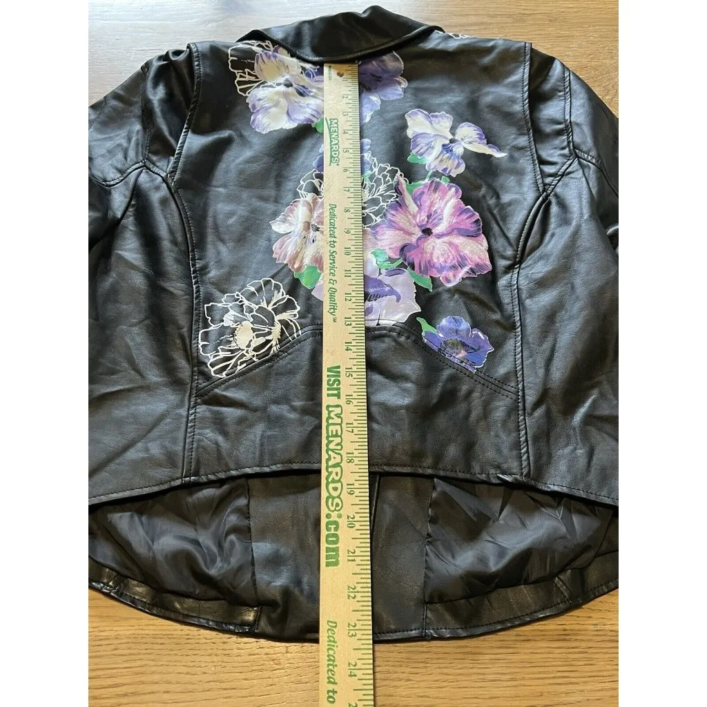 Torrid 2 Moto Jacket Women Cropped Black Floral‎ Faux Leather Designer Modern - Image 5