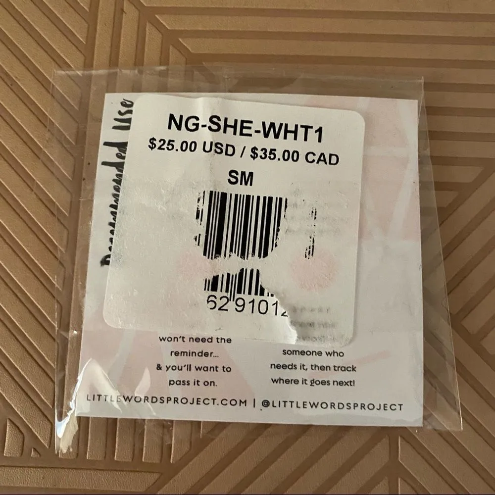 Little Words Project Bracelet She Her Stretch Beaded Gold Marble Neutral Casual White - Image 4