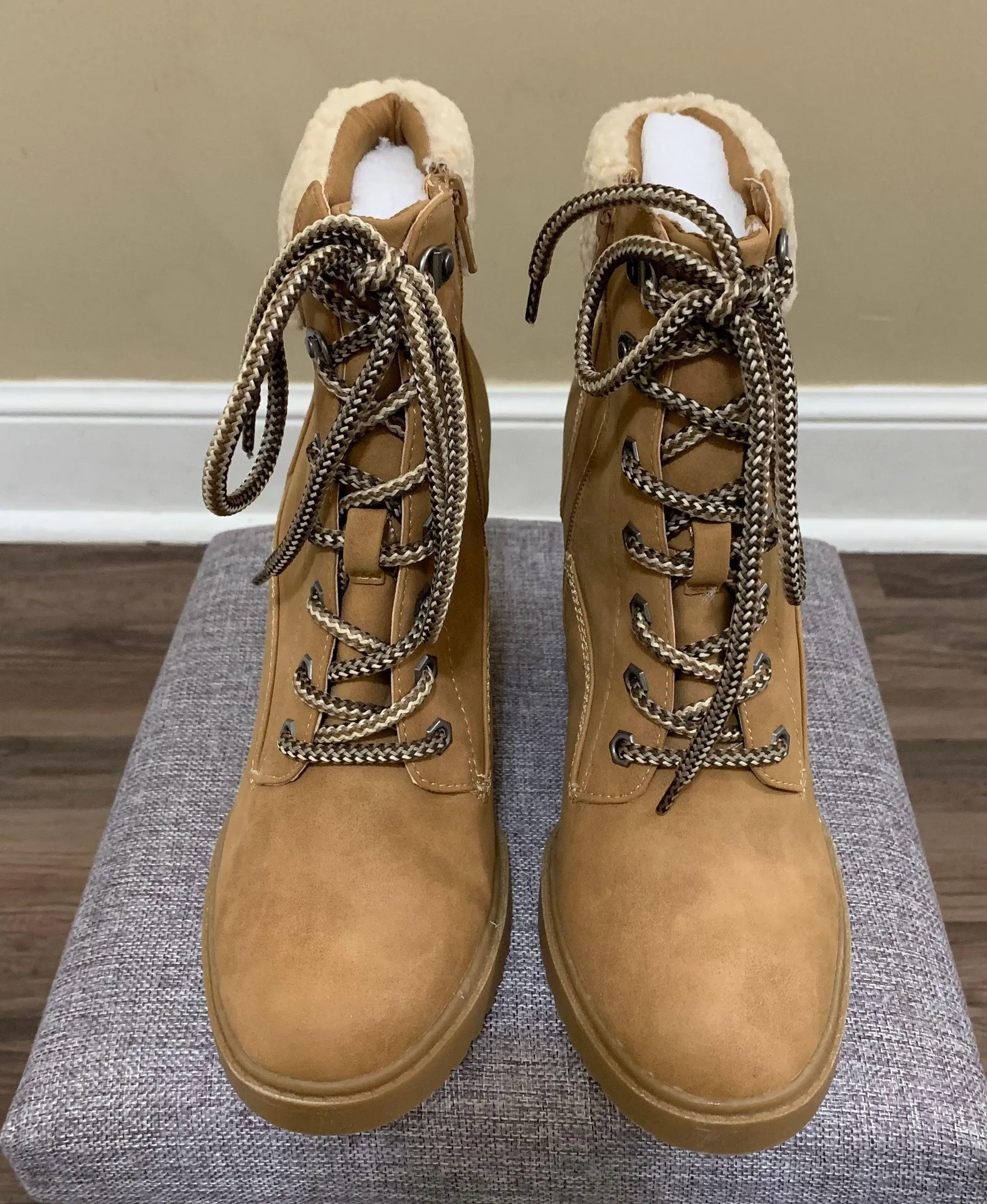 DV  Tan Sherman Lace Up Wedge Booties - Image 7