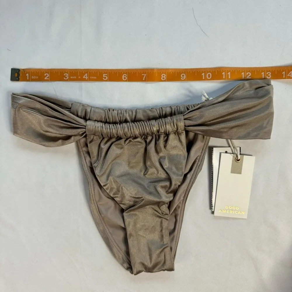 NWT Good American Size 2 M Mink Tan Shiny Ruched Bikini Bottom Cheeky Metallic - Image 4