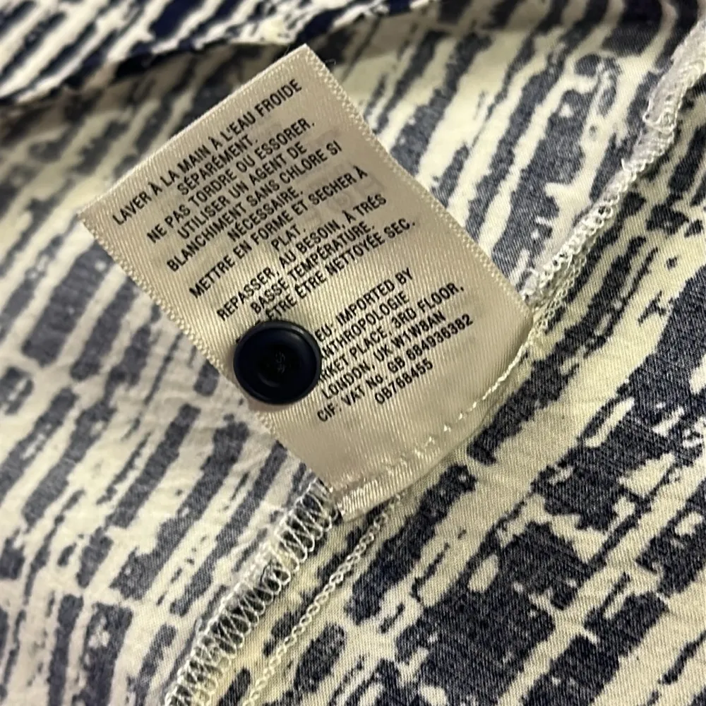 Anthropologie Holding Horses Navy Cream Button Up Long Slv Double Pocket Blouse - Image 14