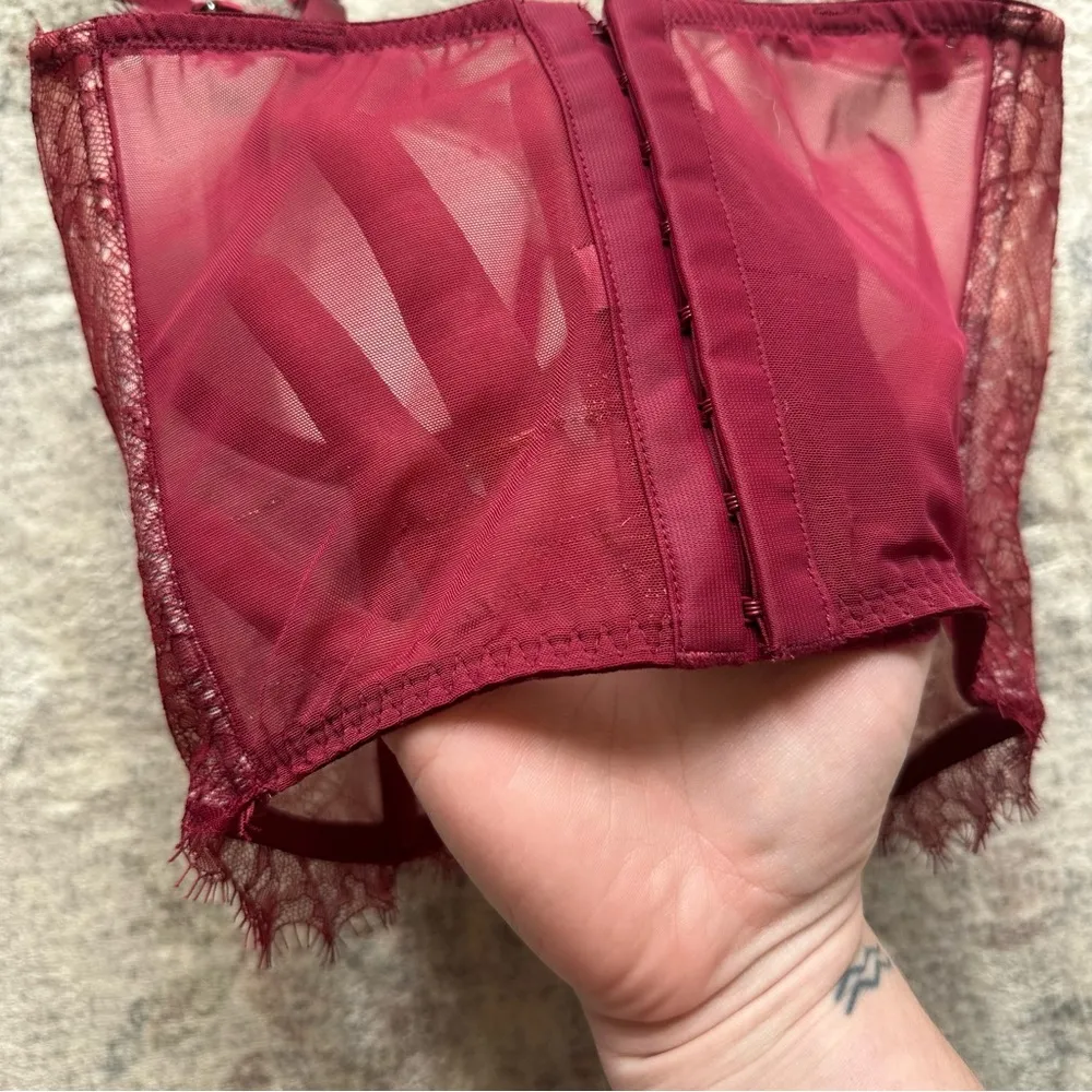 VICTORIA’S SECRET Dream Ángels CHANTILLY LACE MINI BUSTIER 32D Deep Red - Image 4