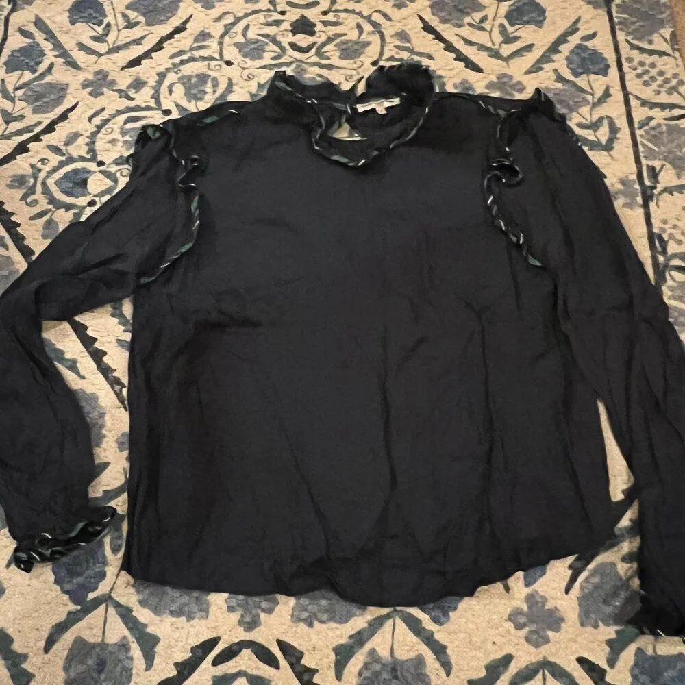 Opening Ceremony | Persian Twill Navy Ruffle Trim Collared Blouse Size 4 - Image 4