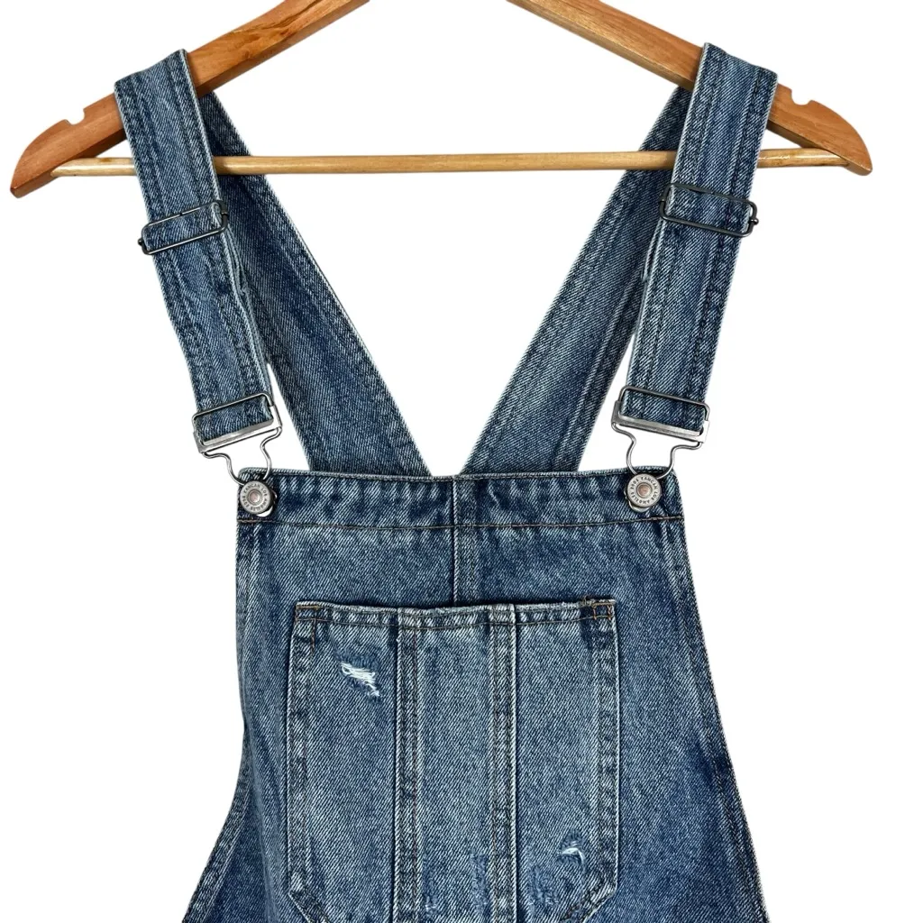 NWT KanCan Denim Shortalls Womens M Medium Wash Distressed Overalls 90s Cowgirl Blue - Image 4