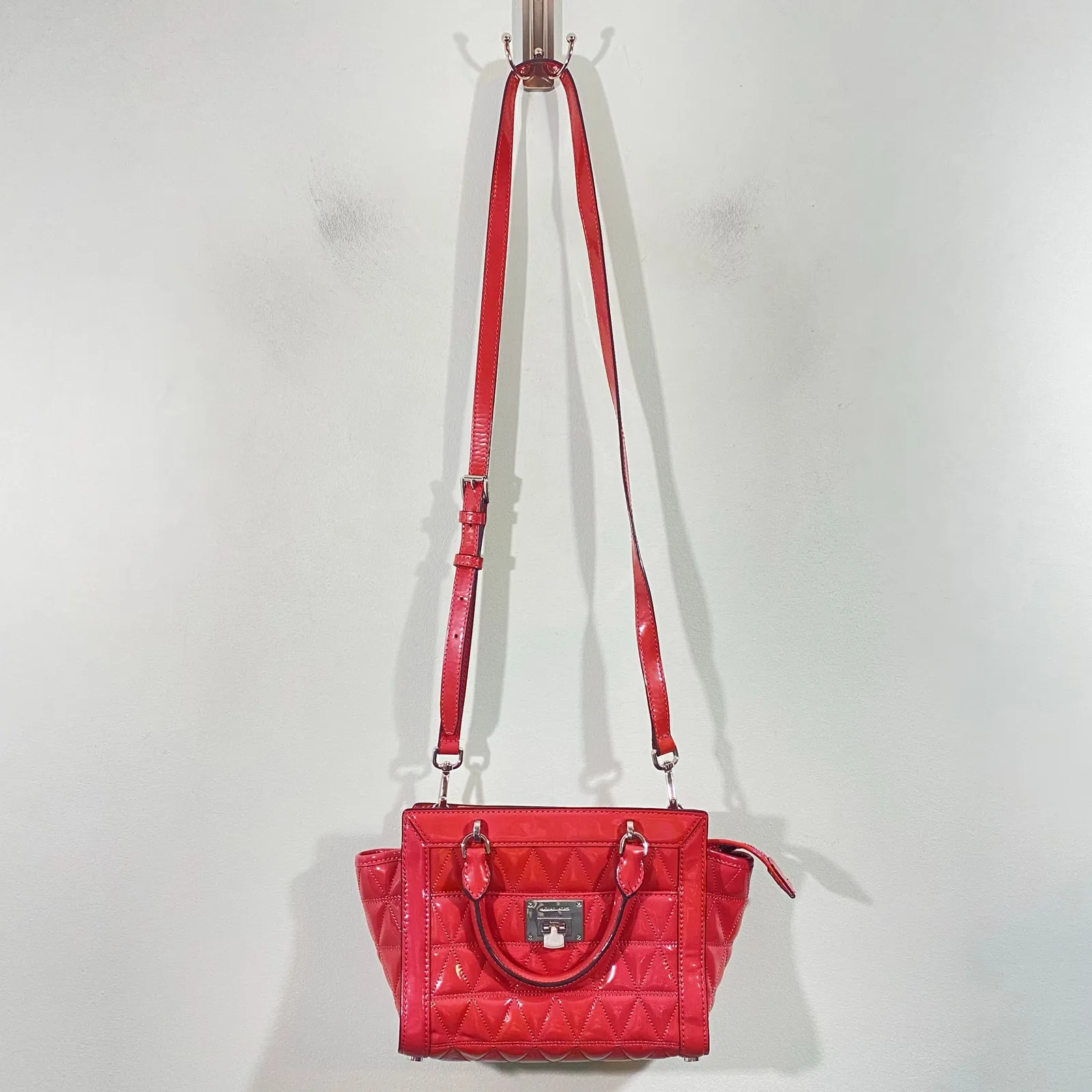 Michael Kors Women Pink Patent Leather Crossbody with Top Handle - Image 2