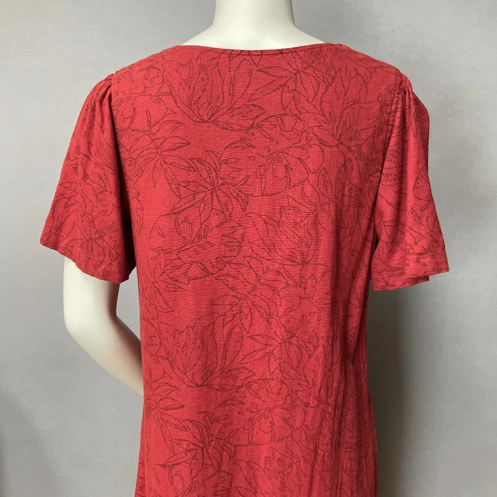 Nicole Miller Dress Linen Blend Short Sleeve Tropical Floral V-Neck Women Medium - Image 5