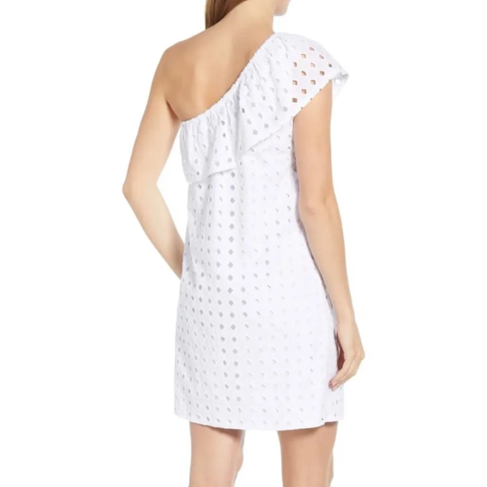 Gibson White Eyelet Cotton Sexy One Shoulder Dress - Image 2