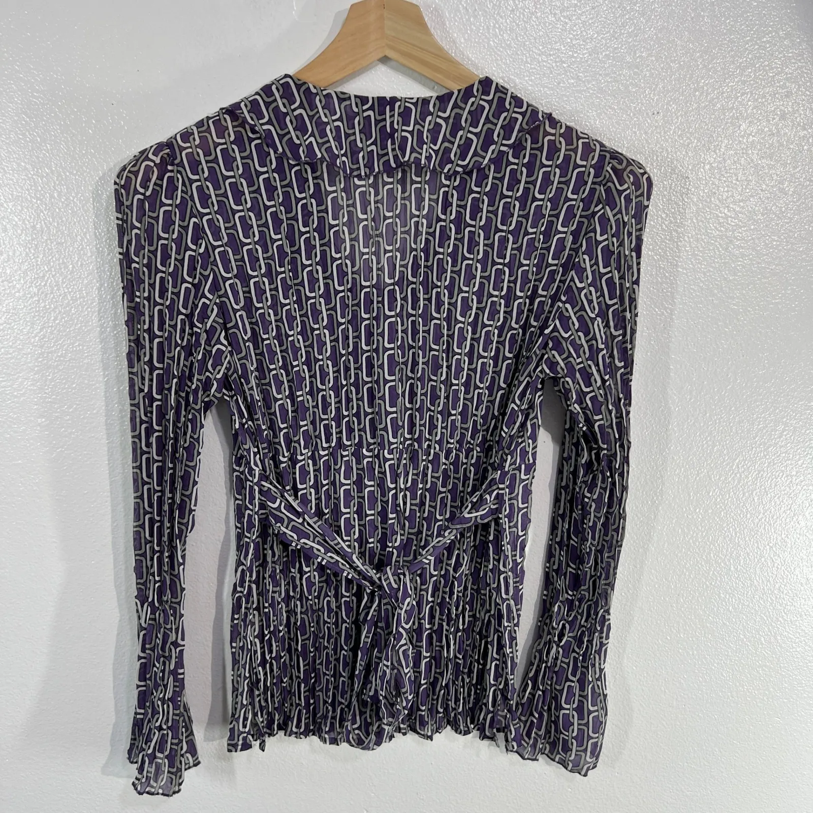 Y2K Notations‎ Ruffle Blouse Small Sheer Chain Print Mesh Top Retro Glam Vibes - Image 3