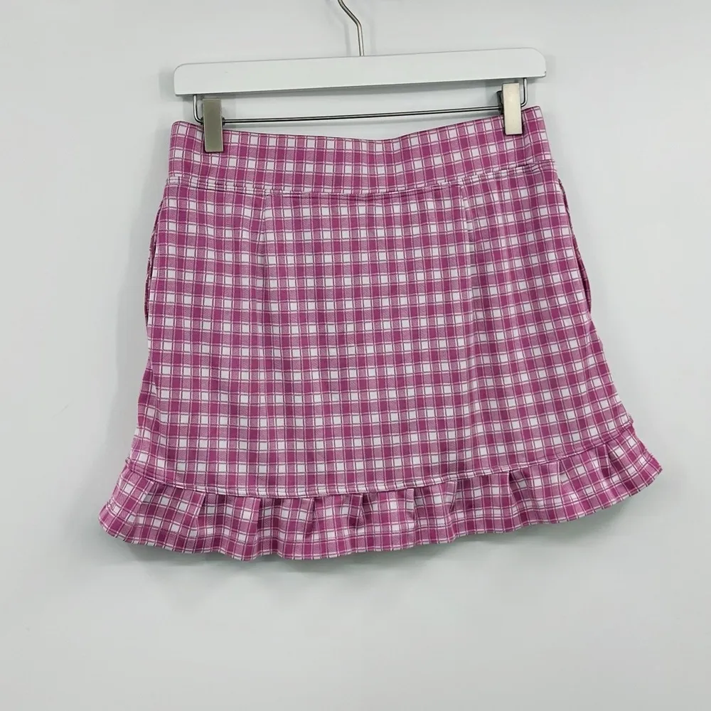 Izod Vintage Y2K Style Checkerboard Print Ruffle Hem Mini Skirt Size Small - Image 7