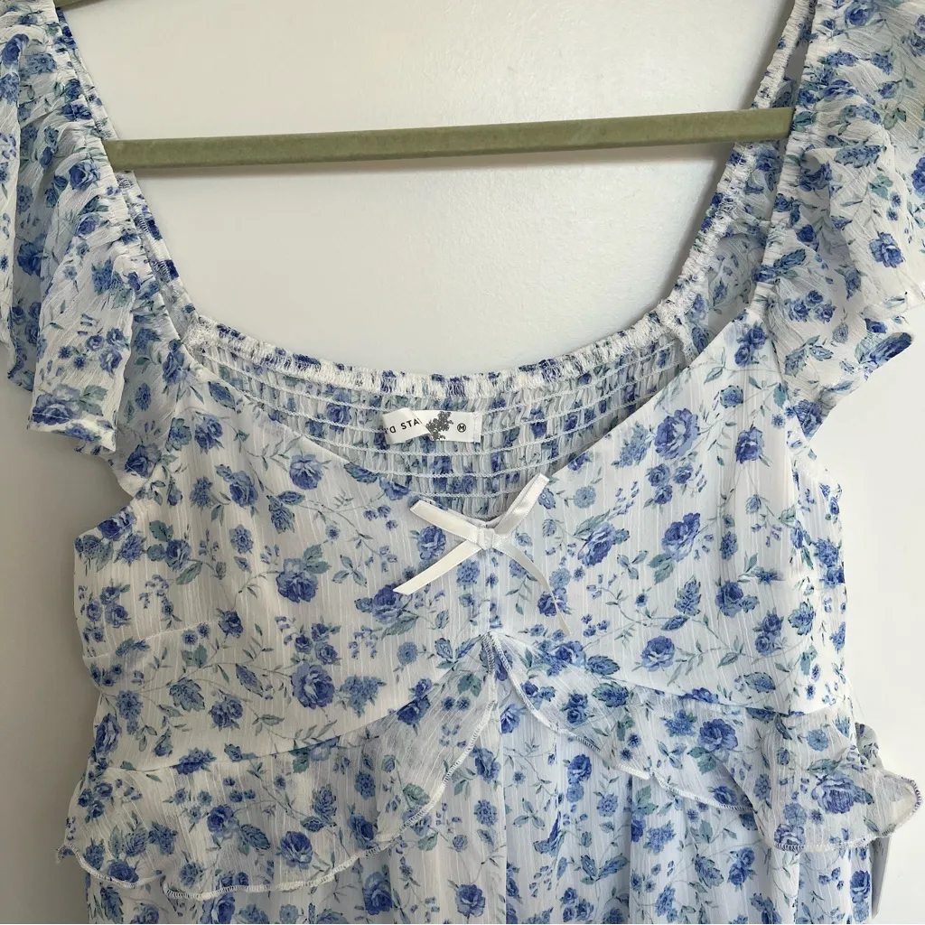 NEW Altar’d State Blue and White Floral Mini Dress Size Medium NWT - Image 7