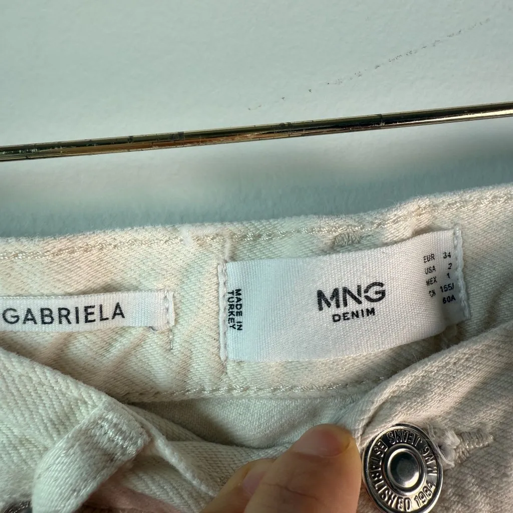 Mango Gabriela High Waist Distressed Knee Wide Leg Button Fly Jeans Ecru Sz 2 - Image 6