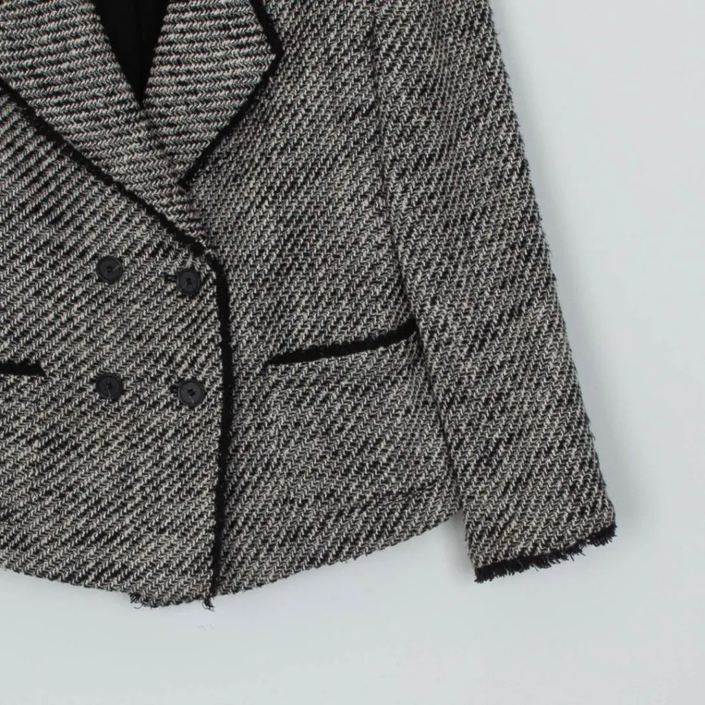 Loft Womens Double Breasted Tweed Blazer‎ Size 0 Black White Preppy Office Work - Image 3