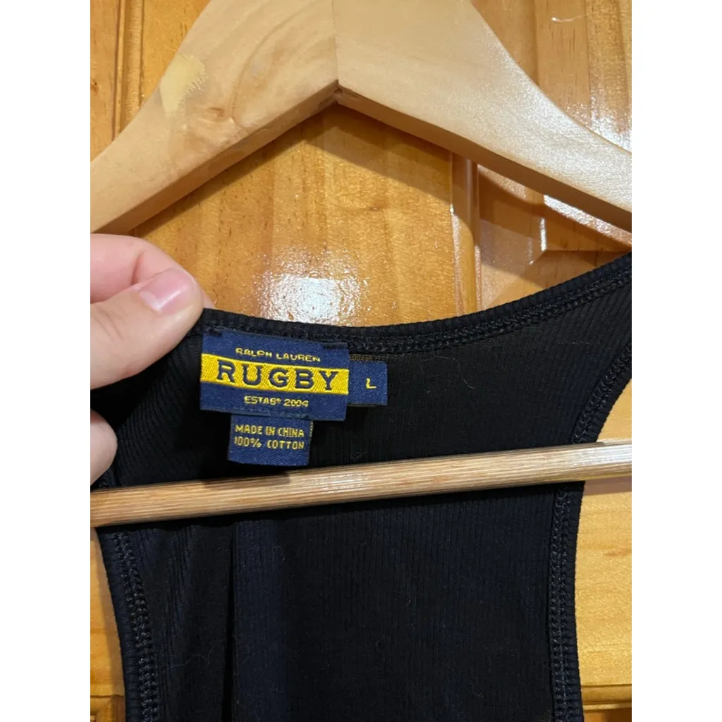 Ralph Lauren Rugby Black Cotton Tank Dress Women’s Large Racerback Flounce - Image 2