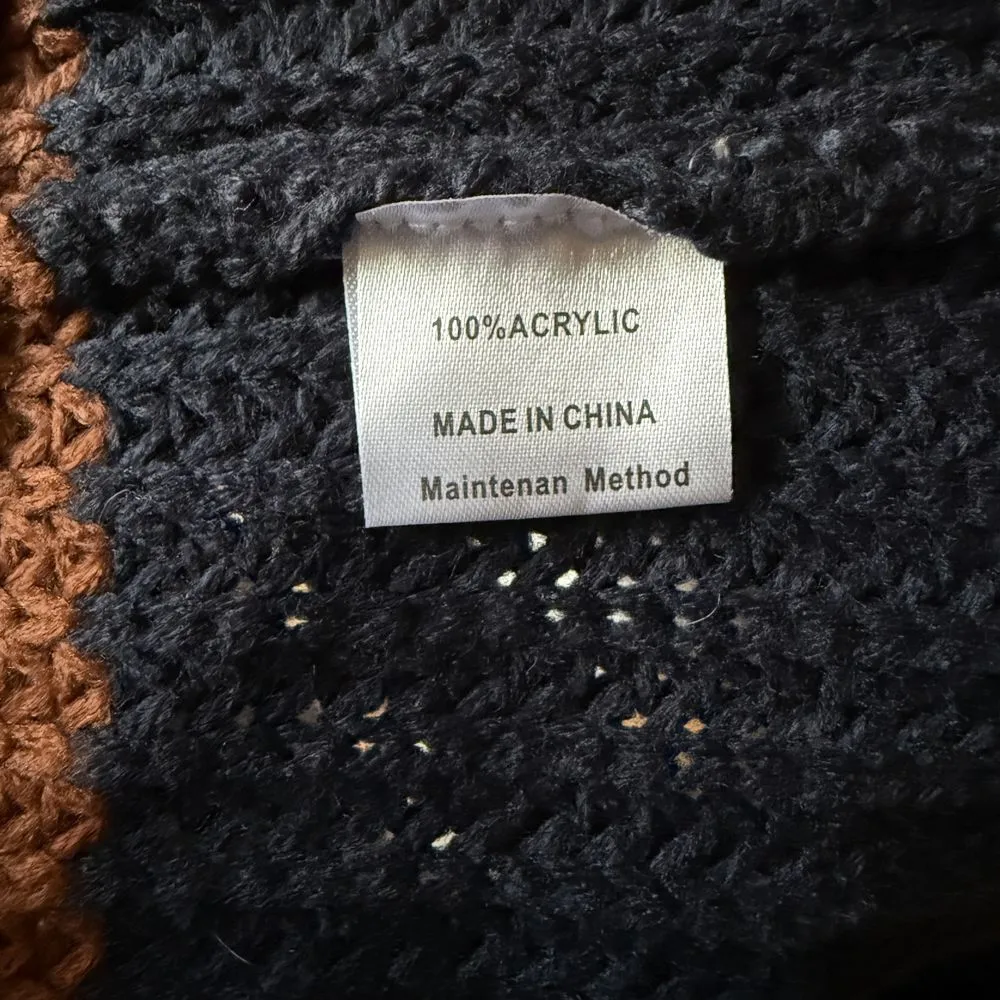 Merokeety Color Block Chunky Knit Sweater Cozy Striped Pullover Winter Casual M - Image 5