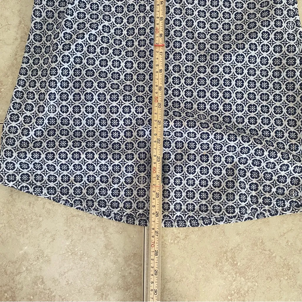 Tory Burch Blouse Top Blue White Square Signature T Cotton Shirt‎ Size 4 - Image 7