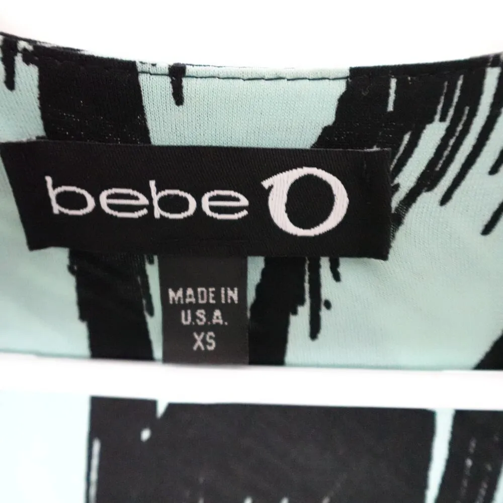 Vintage Bebe O Jersey Printed Teal Black Long Sleeve Midi Dress Made in USA XS - Image 5