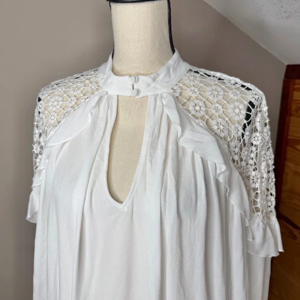 Free People Little Bit Of Love Lace Top White Small OB652064 Boho Crochet Ruffle - Image 4