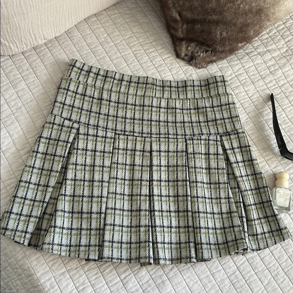American eagle school girl pleated green tan navy plaid mini skirt skort XS Y2K - Image 7