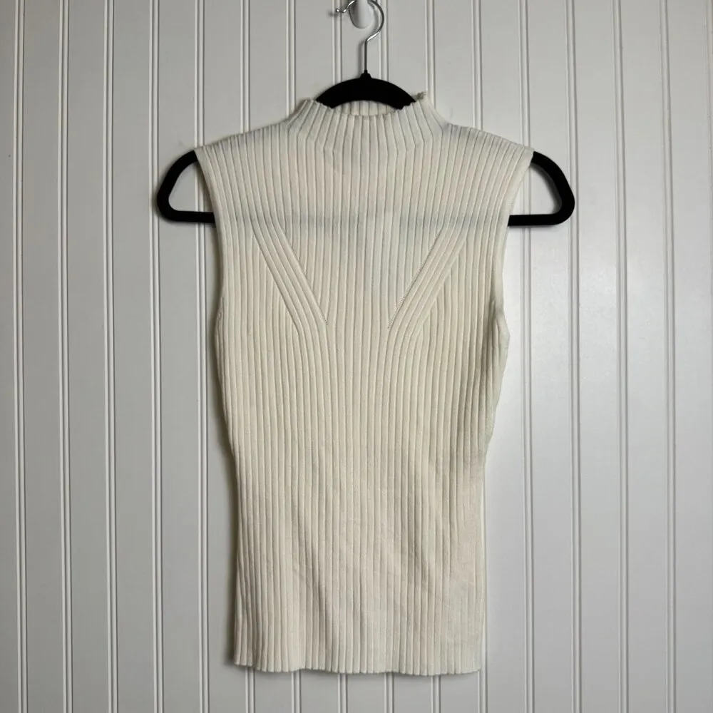 Baltic Born NWT Ivory Ribbed Sleeveless Mock Neck Top Size Large A3 - Image 7
