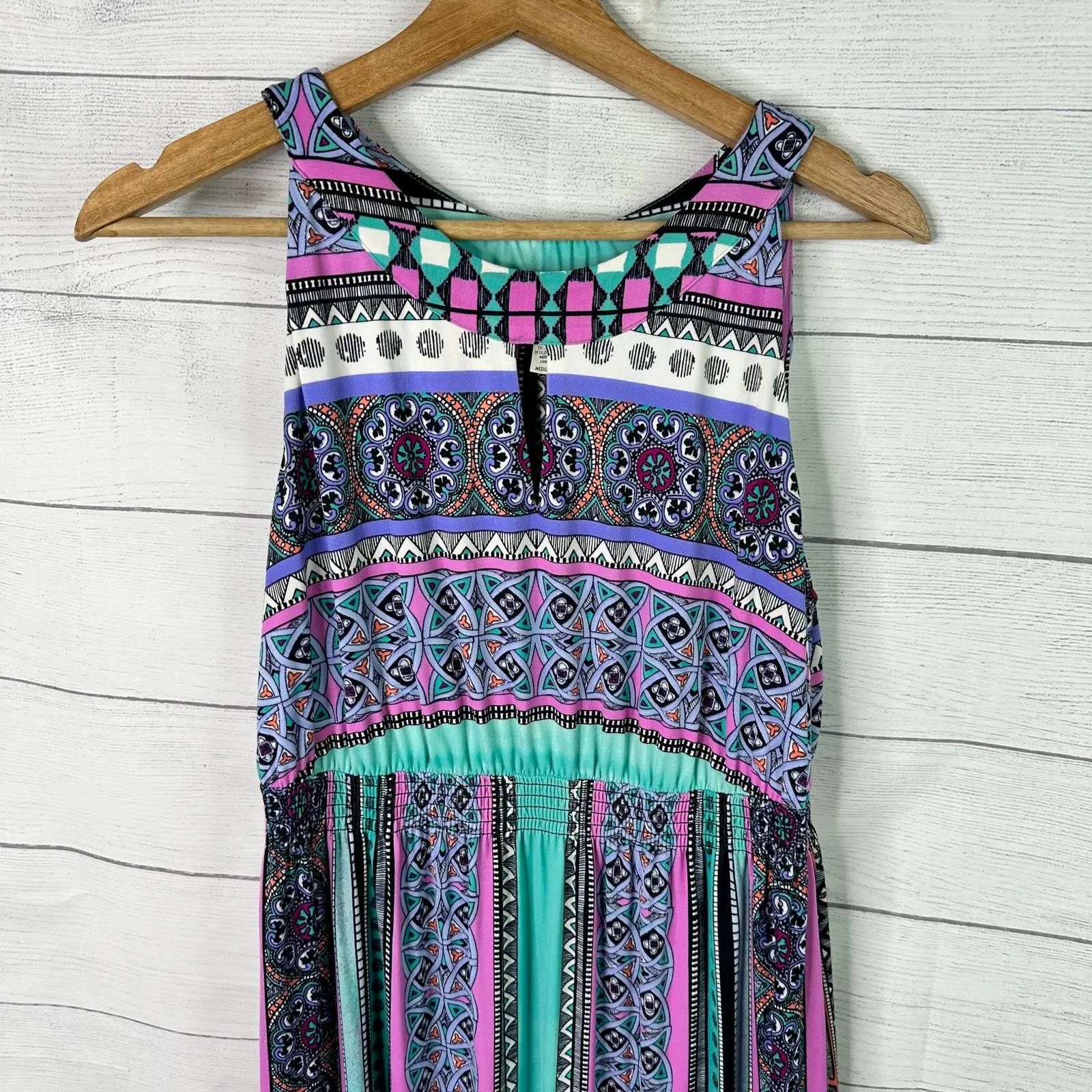 Soma Womens size Medium Bohemian Soft Aztec Geometric Maxi Dress Purple Stretch - Image 4