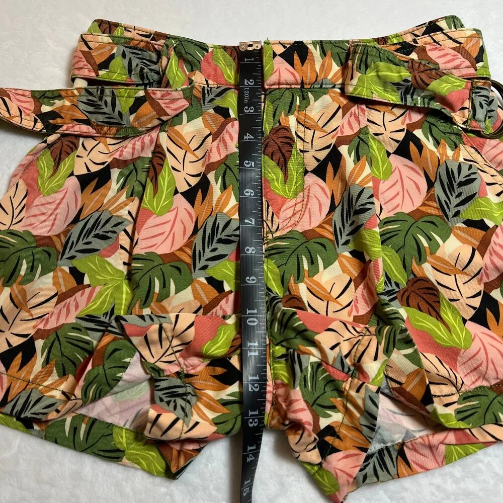 LOFT High Rise Palm Leaf Print Pleated Shorts w/ Belt Size X-Small Colorful - Image 10
